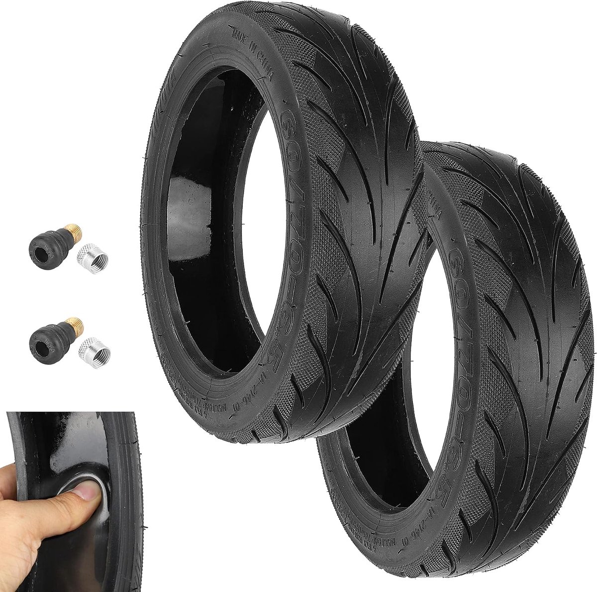 60/70-6.5 slaploze banden met ventieldop voor Segway Ninebot Max G30 Voor/Achter Step 10 Inch reservewielen Hoogelastische reservebanden met live-lijm Reparabel lekvrij (2 STUKS)