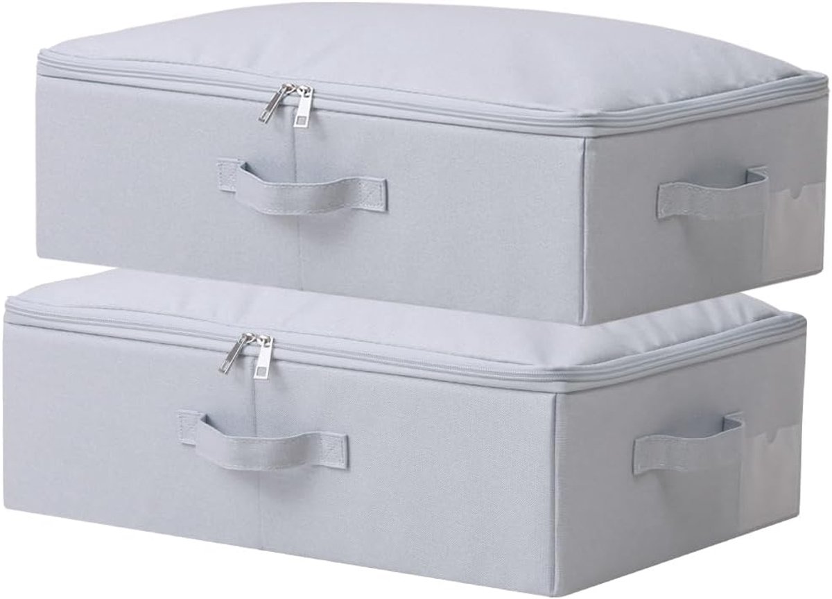 Set van 2, 52 x 36 x 16 cm, platte opvouwbare opbergmanden met zachte ritssluiting, ondergoed, sokken, voedselorganisatiedoos, lichtgrijs