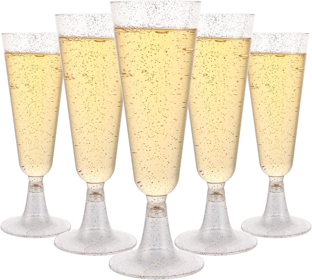 Champagneglazen, 150 ml, champagneglazen met gouden glitter, herbruikbare champagneglazen van plastic voor verjaardag, bruiloft, feest, picknicks, outdoor