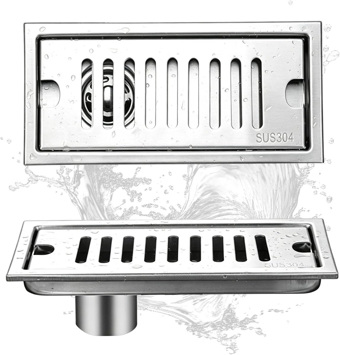 Douchegoot, Roestvrij Staal Rechthoekige Vloer Put Haarval Afneembare Douchegoot Voor Badkamer Toilet Keuken Balkon(Side Drainage, 20cm)