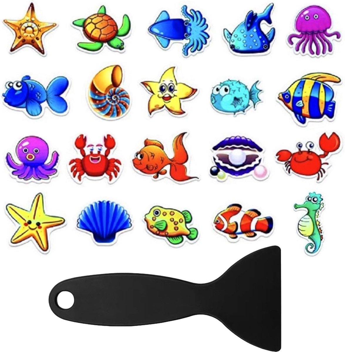 20 stuks antislip badstickers voor kinderen en 1 stuk zwarte schraper, antislip vloerstickers, cartoon-dierenstickers