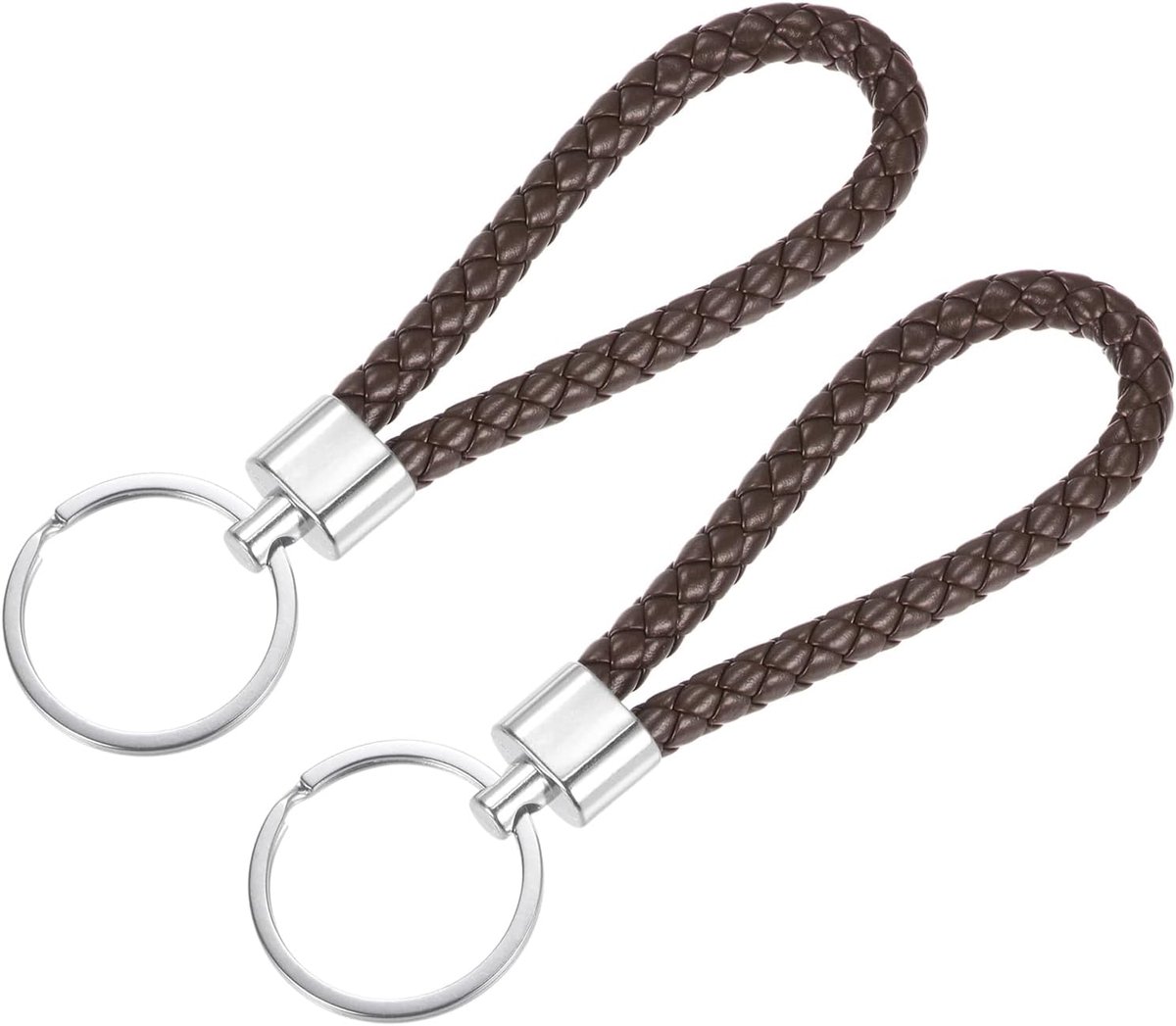 2 stuks gevlochten lederen sleutelhangers, home PU sleutelring geweven decoratieve omhangbanden voor tassen portemonnees (donkerbruin), donkerbruin, 12 cm