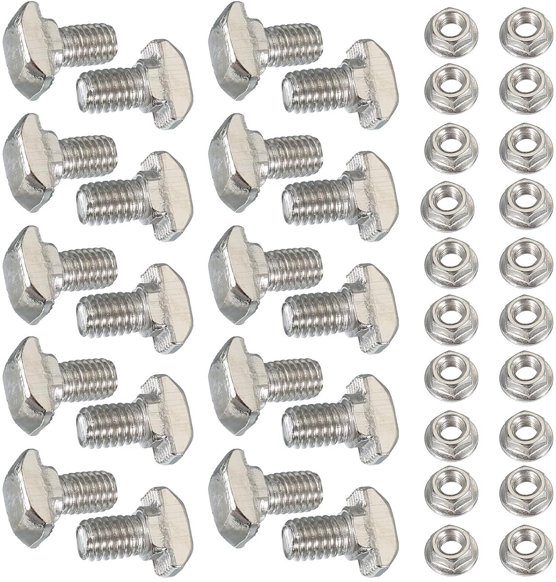 5 mm x 12 mm T-bouten, 20 sets hamerkop verzonken bouten met flenszeskantmoeren voor aluminium profiel uit de serie 20, zilver