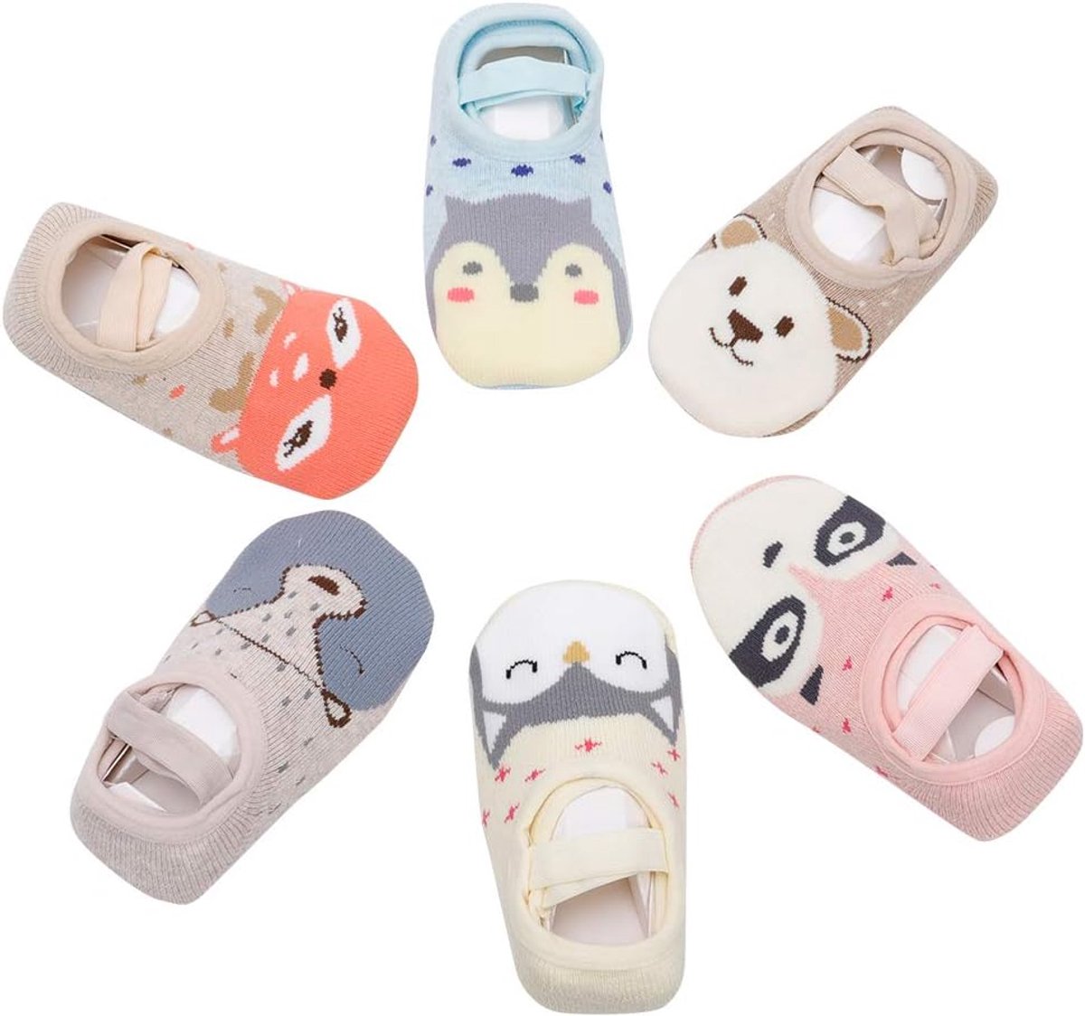 Sokken voor jongens en meisjes, antislip, 6 paar, antislip, dikke warme katoenen schattige dierensokken met handgrepen