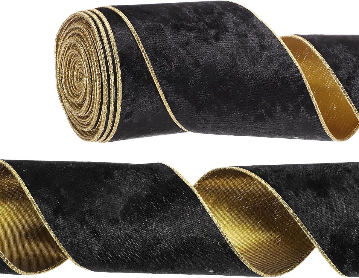 10,5 cm x 10 m fluwelen lint met draad, fluweelachtig goud verpletterde linten enkelzijdige cadeauverpakking binding voor ambachten boog kransen kerstmis boomdecoraties, zwart