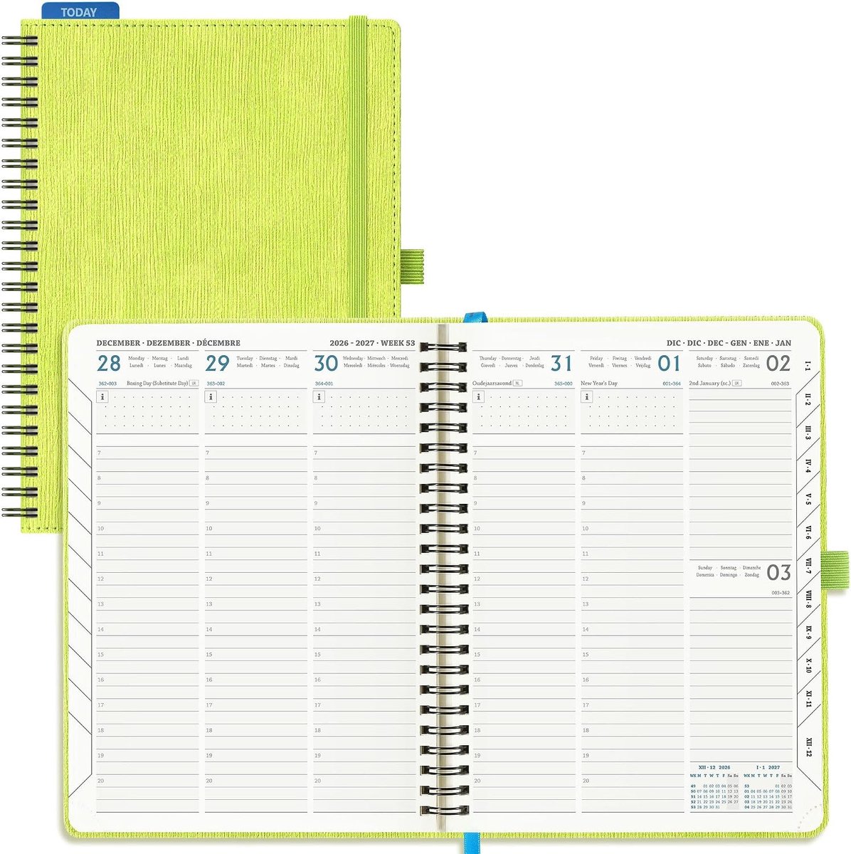 2026 2027: Weekagenda A5 Boekagenda(21,9 x 16,2cm) Schoolagenda 18 Maanden Verticale Weekplanner van Jul.2026 tot Dec.2027, 80 Grams Papier, Zachte PU-Leren Spiraal, Appelgroen