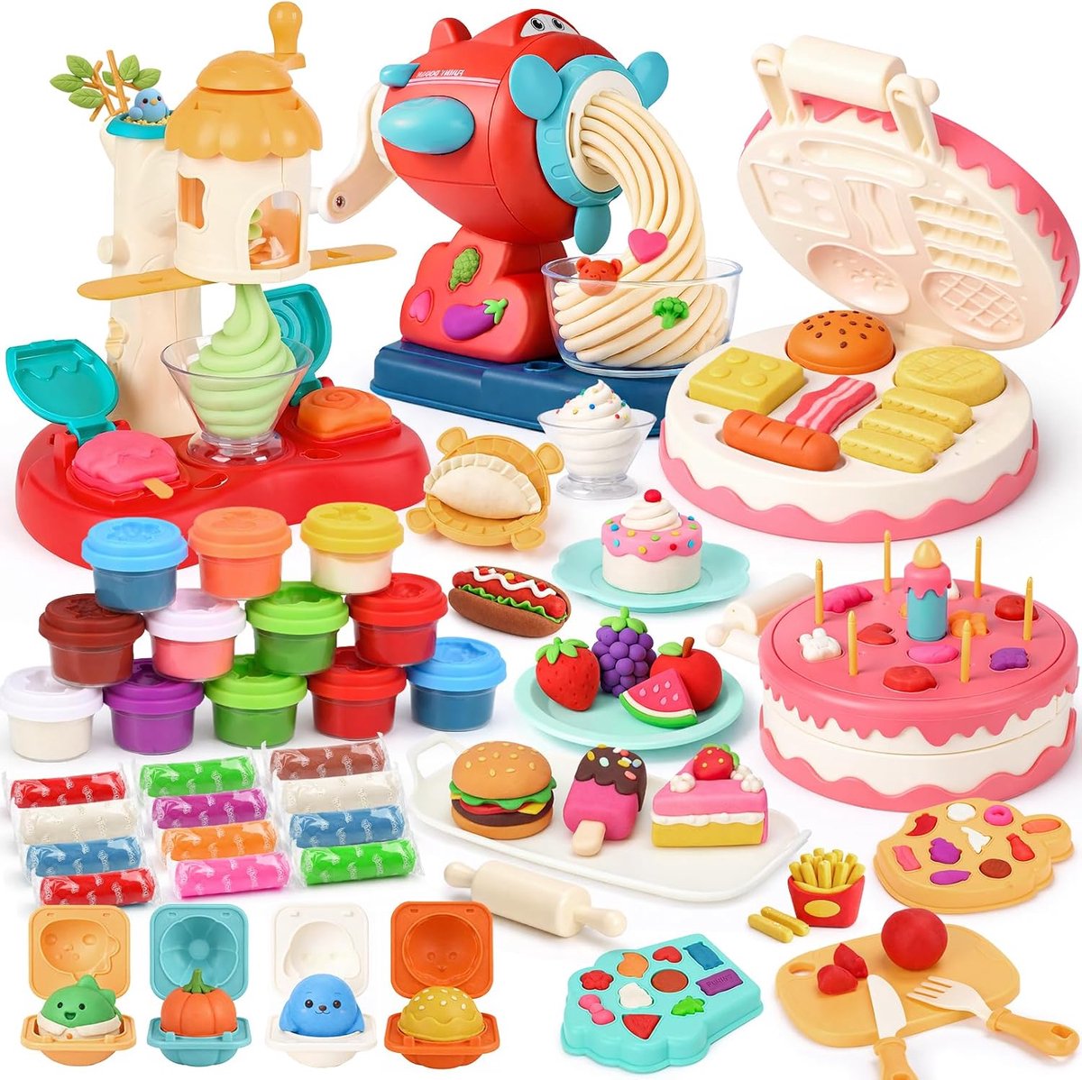 Klei, speelkeuken, accessoires, kneedgereedschap voor kinderen met 12 kneedmassa, kinderklei, speelgoed, cadeau, meisjes, jongens