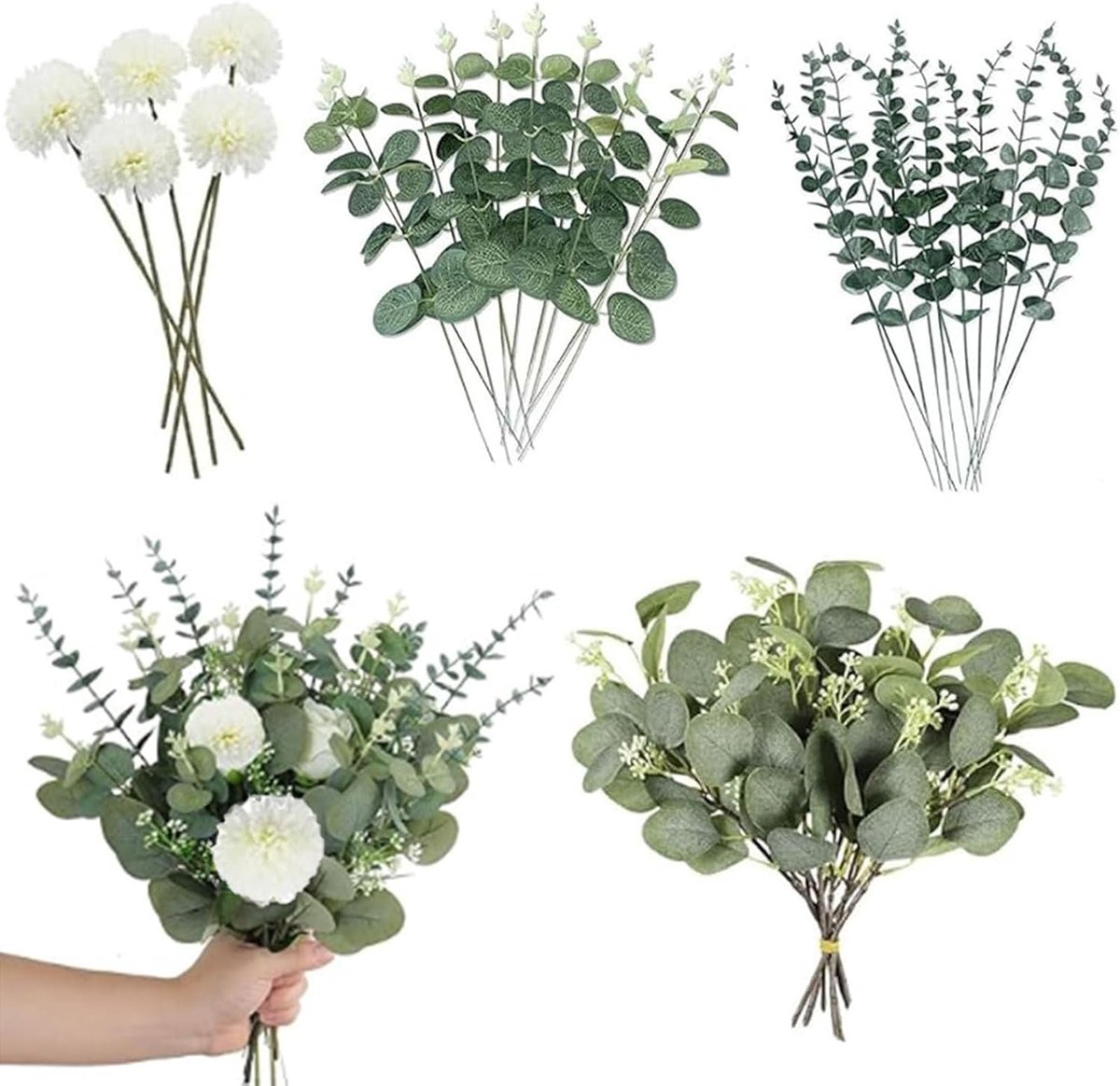 Kunstbloemen, kunsttakken, eucalyptus, decoratieve takken, kunstbloemen, hortensia, bloemen voor bruiloft, tafelopzetstuk, bloemstuk, woondecoratie