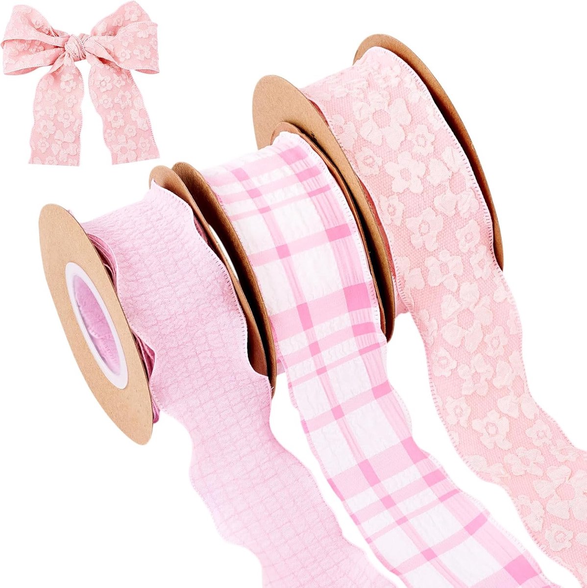 Linten 40 mm strik maken bijgesneden rimpel geruite gingham geregen tartan lint bulk voor doe-het-zelf kledingstuk accessoires aanwezig verpakking, roze