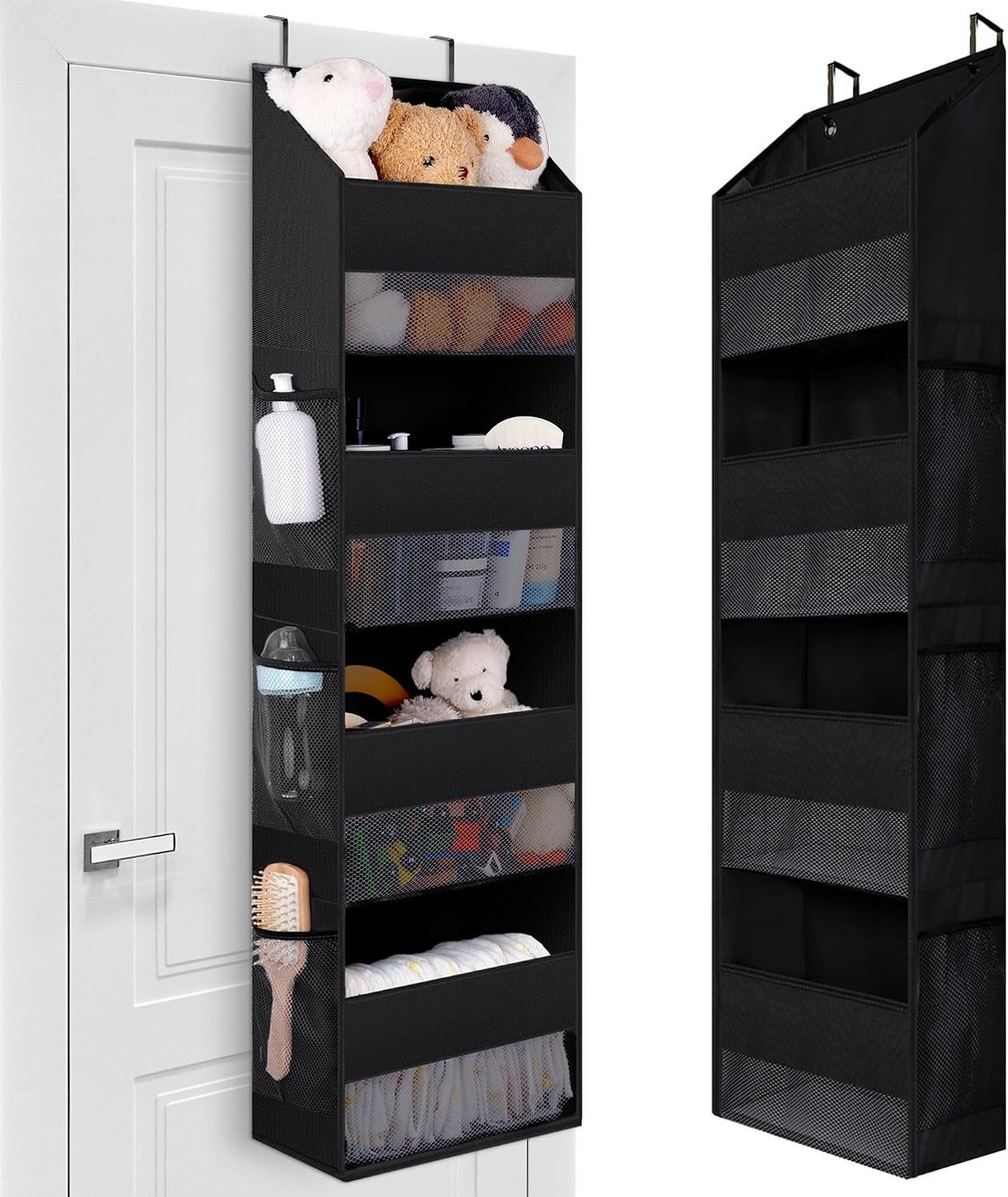 SAYS Deurhanger Organizer met 4 Vakken, 1 Pak Hang Organizer Deur, Zwart Hangende Organizer met Zijvakken, Hangende Organizer aan de Deur, Hangrek, Over Door Hanging Storage Organizer