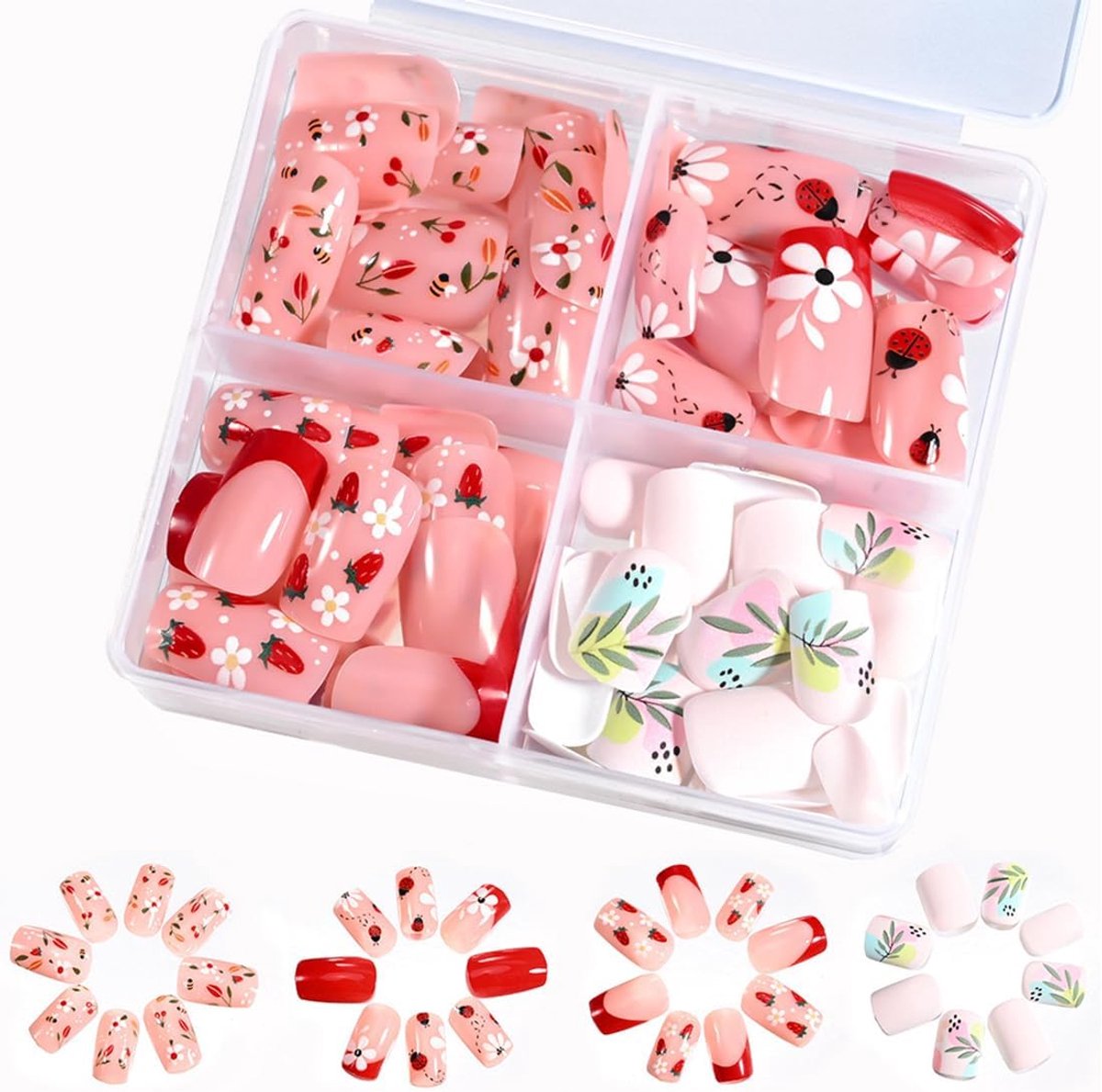 Set van 96 press-on nagels, kunstnagels voor kinderen, kunstnagelset, voor tieners en vrouwen