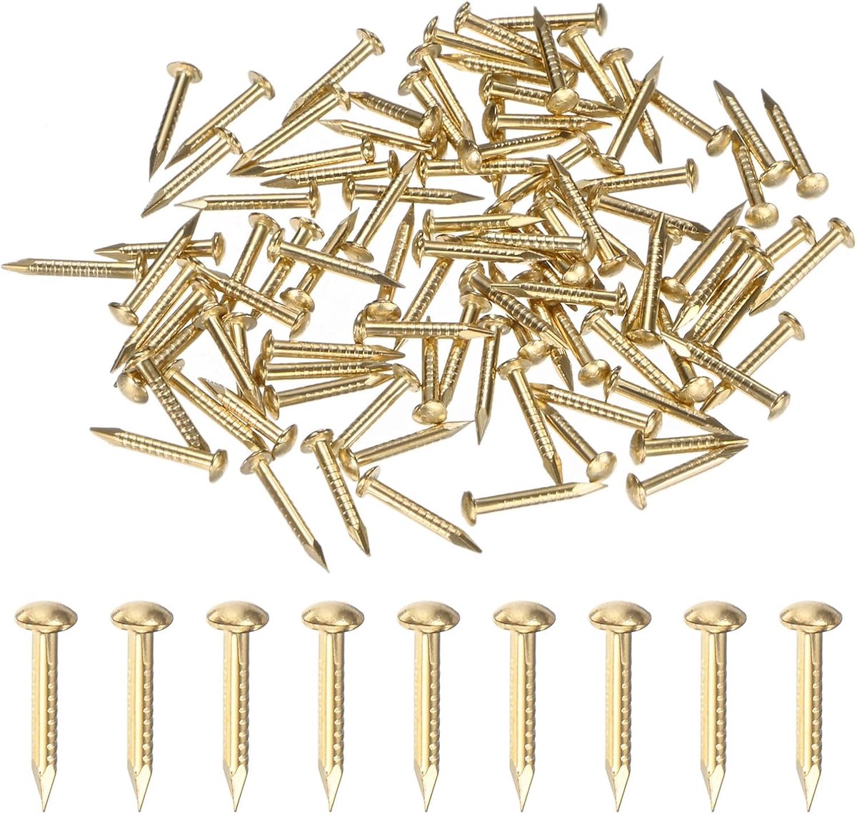 METERXITY Set van 100 kleine nagels, 1,2 mm x 10 mm messing, precisie-MIni nagels, hardware, ronde kop voor houten/doe-het-zelf ambachten decoratief/huishoudelijke accessoires/foto opknoping