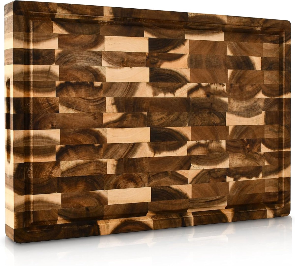Snijplank van Massief Acacia Kopshout – 40×27,5×3,5 cm – Extra Dik en Duurzaam – Sapgeul, Handgrepen en Antislip Voetjes – Inclusief Premium Houtwax & Geschenkdoos