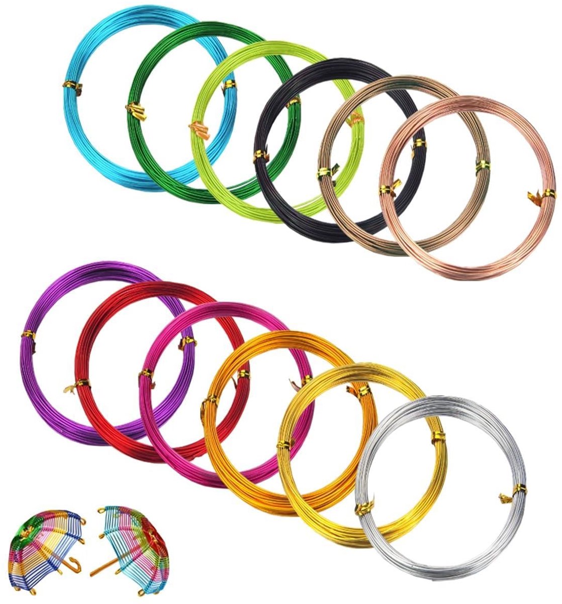 Draad 12 kleuren aluminiumdraad sieradendraad 1 mm | dun, draad om te knutselen, buigbaar, flexibele aluminiumdraad voor doe-het-zelf sieraden maken, modellen, sculpturen