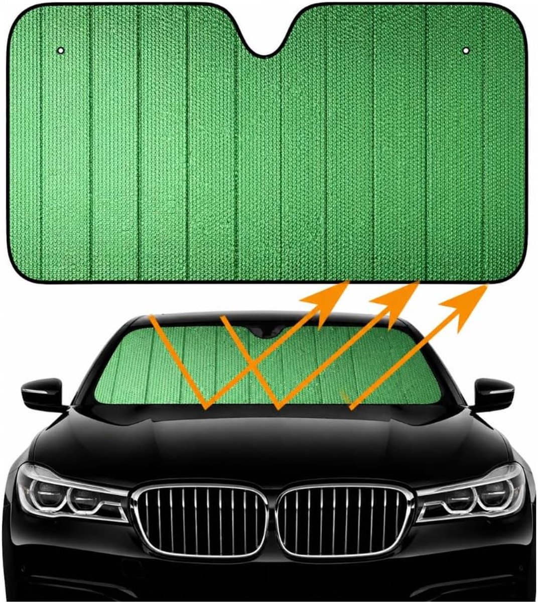 Voorruit, opvouwbaar, uv-bescherming, met zuignappen en rubberen banden, zonwering voor dashboard en stoelen, universeel voor auto's, SUV's en bestelwagens (groen)