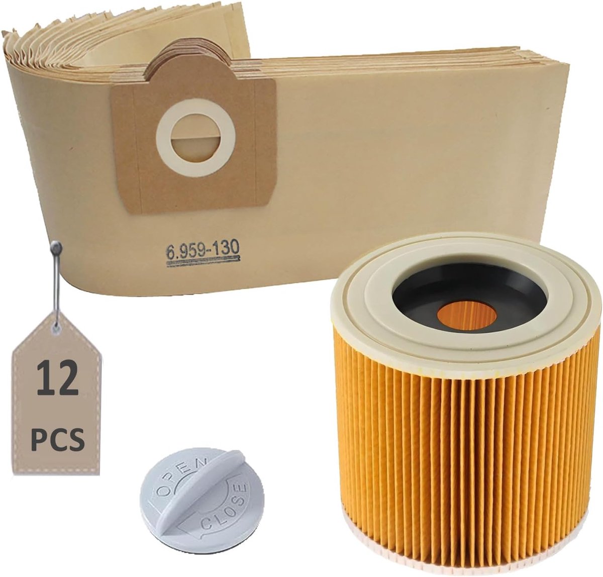 Set van 12 zakken 6.959-130.0 1 patroonfilter 6.414-552.0 voor Kärcher WD3 WD3 Premium MV3 SE 4001 SE 4002 WD3.200