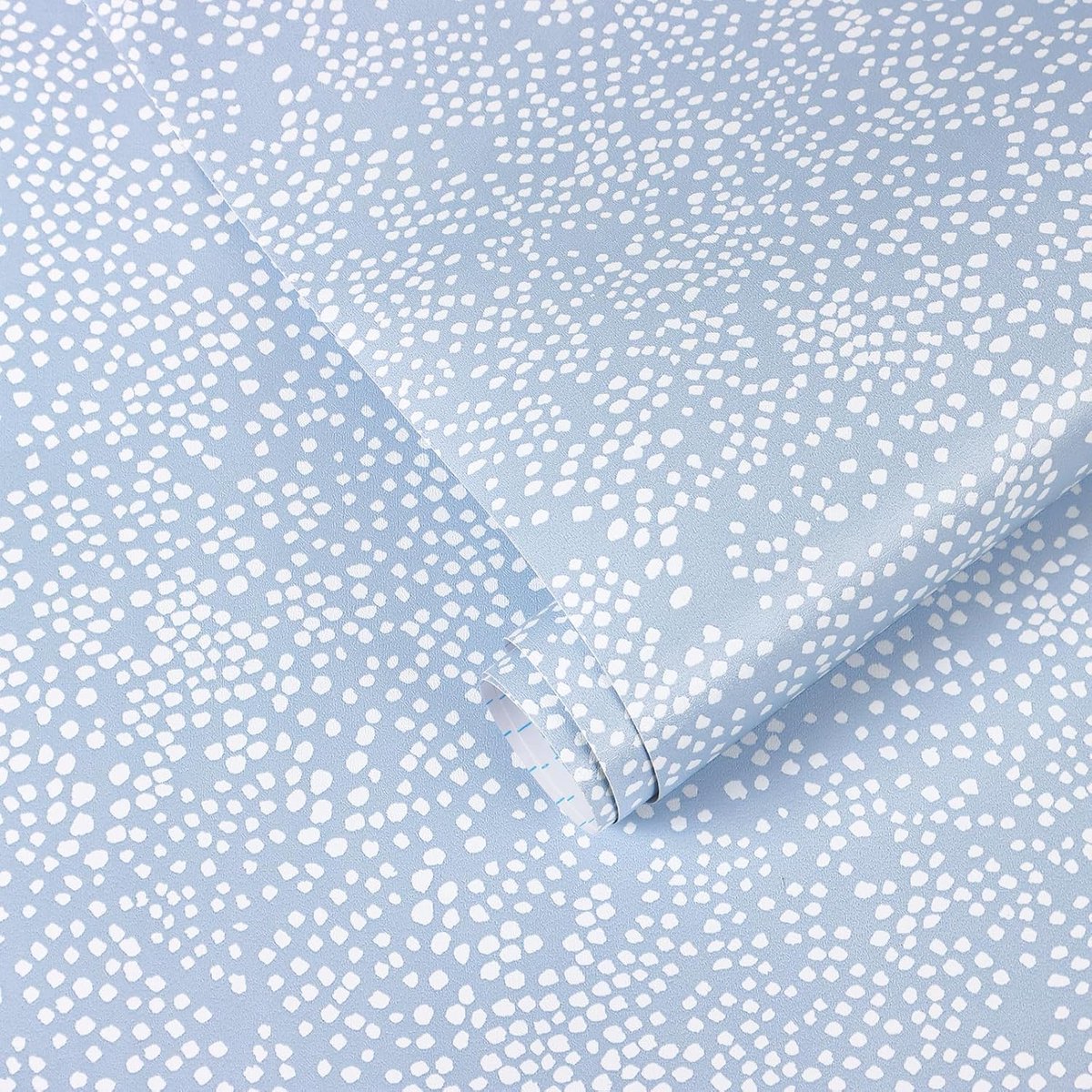 Behang, met polkadots, patroonbehang, wit en blauw, wandbehang, moderne plakfolie, wasbaar, gestructureerd, zelfklevende meubelfolie voor muur, badkamer, keuken, 44 × 300 cm
