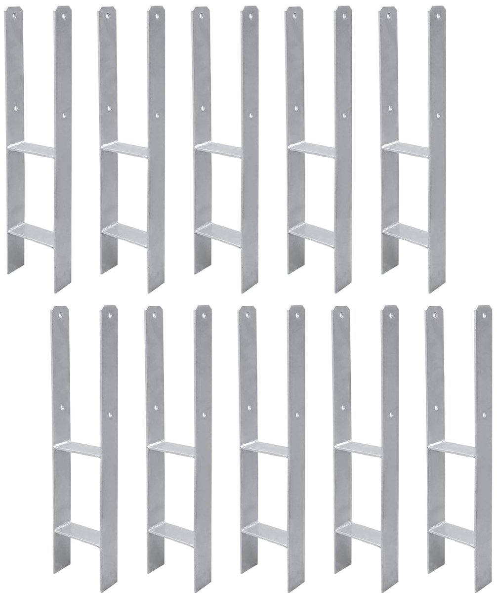 H-paalanker, 10 stuks, H-anker, paaldrager, grondanker voor palen, H-paalschoen voor omheining en broeikas, vierkante houten palen (121 x 600 mm)