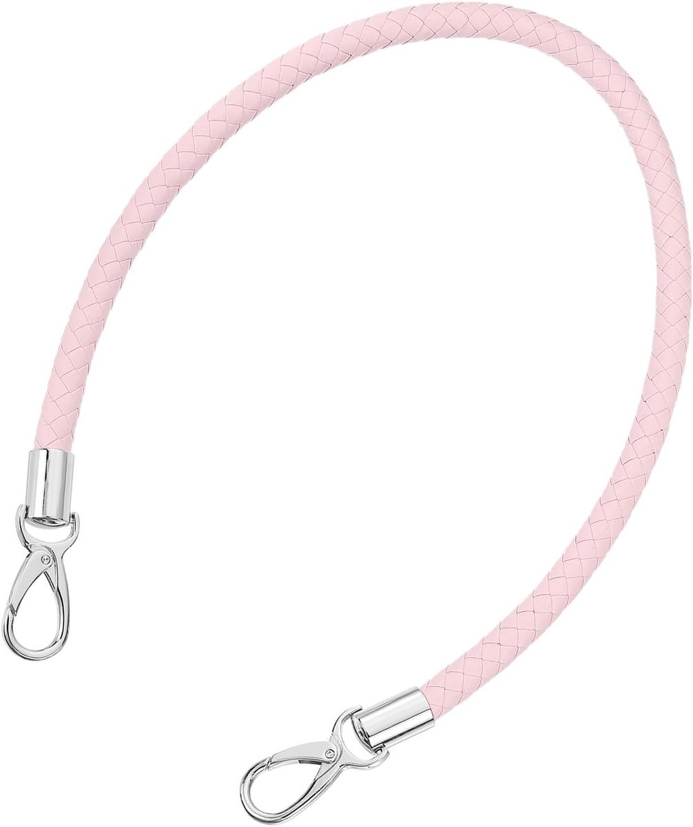 Handvat voor tassen, korte gevlochten tasriem, PU vervangende handgrepen, leren handtassenriem voor onderarmtassen, handtassen, roze, zilver., 60