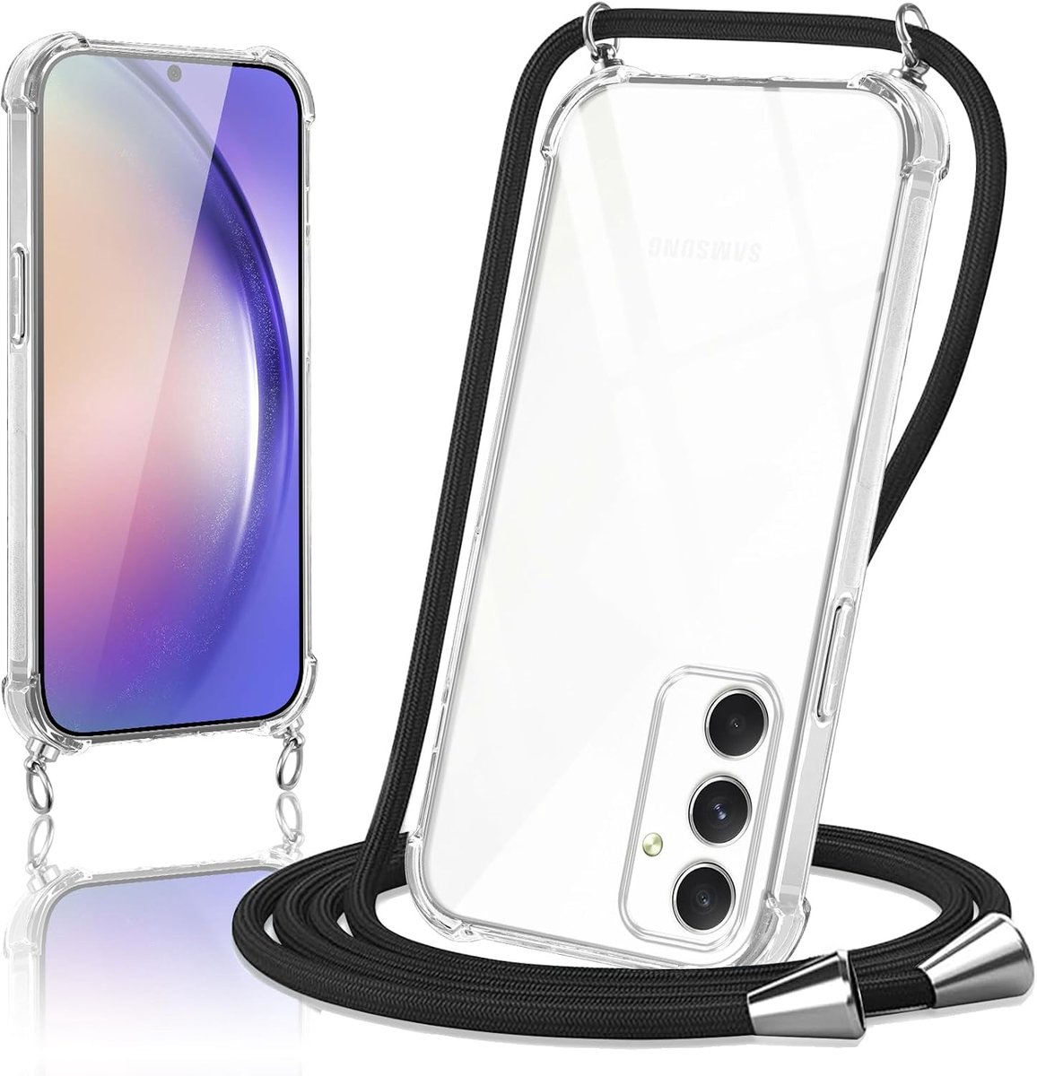 Hoes met Band voor Samsung Galaxy A54 5G, Halsketting Telefoonhoes met Koord Beschermhoes om om te hangen, Transparant TPU Hoes Stoßfest Krasbestendig Siliconen Cover met Ketting