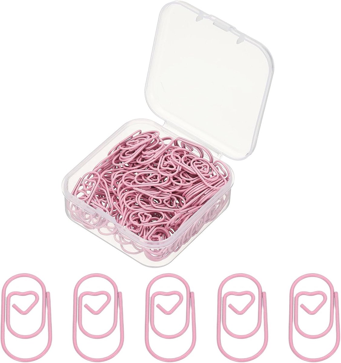 120 stuks paperclip, 20 mm mini hart paperclip schattige metalen clips roestbestendig sterk duurzaam bulk voor kantoor, roze