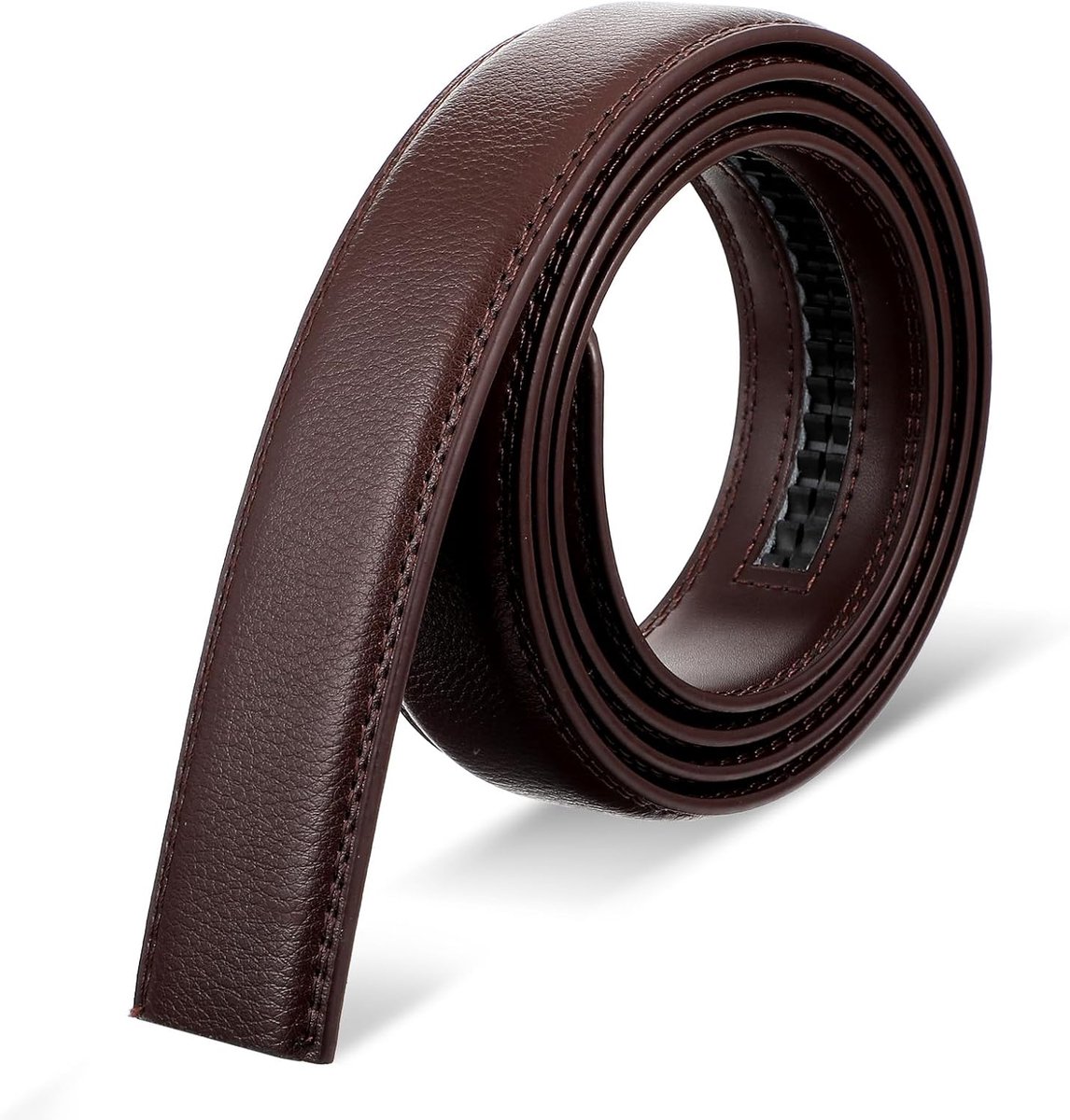 Automatische ratelriem, lederen riem zonder gesp, breedte 35 mm, verstelbaar, ratelriem voor heren, jeanskleding, bruin, 130 x 3,5 x 0,5 cm