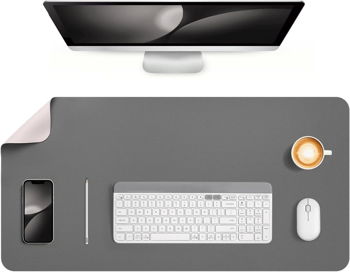 Bureau Onderlegger, Dubbelzijdige Antislip Bureaumat | Bureaubeschermermat PVC Kantoor Grote Lederen Bureauma Desk Mat(40 x 80 cm, Grijs Wit)