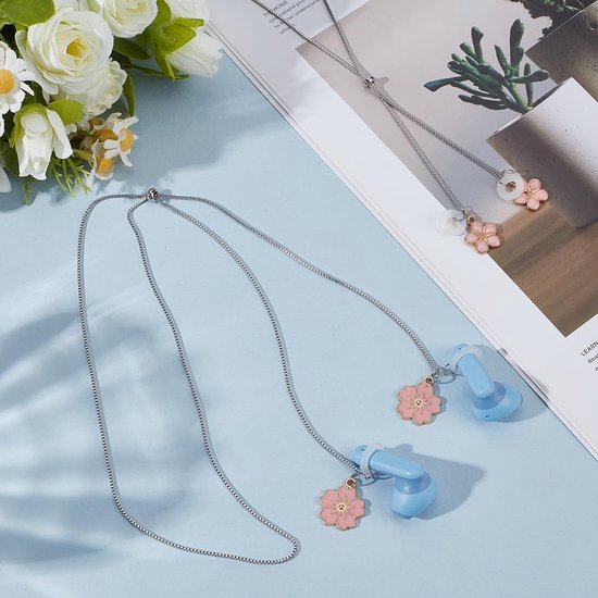 2 stuks oordopje koord band met anti-verlies ketting en hangertje, verstelbare lanyard voor draadloze oordopjes — afbeelding 2