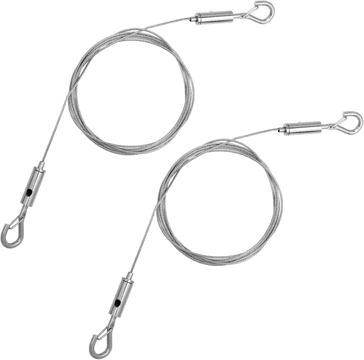 SnelShoppen - Pack van 2 Hangkabels 1 m x 1,5 mm Verstelbare RVS Draad met Oogjes en Haken tot 50 kg Voor Foto's, Gordijnen, Lampen en Decoratie