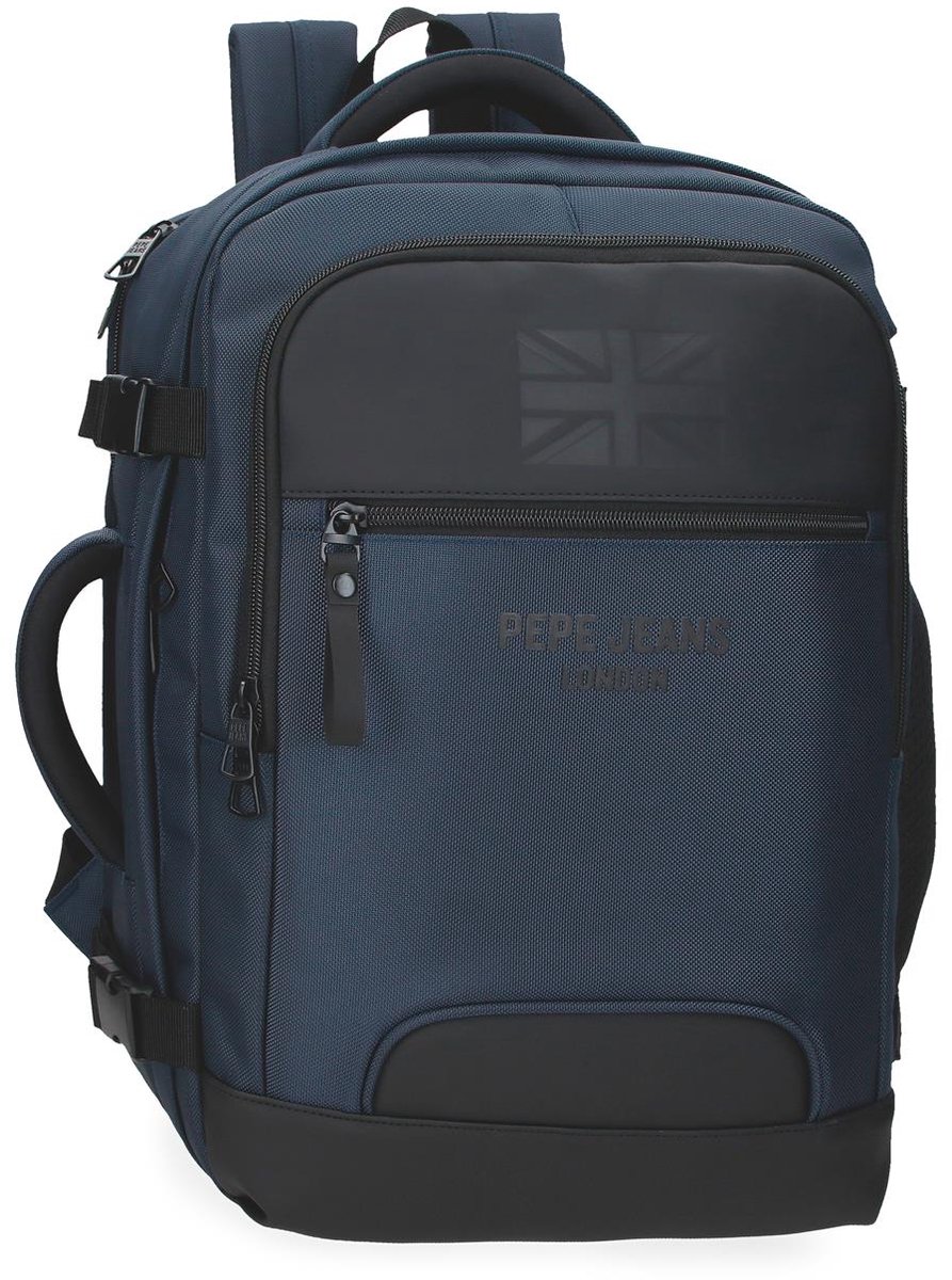 Pepe Jeans Rugzak - Laptoprugzak 15,6 inch – Handbagage Rugzak – Schooltas & Reistas – USB-poort – Waterafstotend – Zwart - Blauw