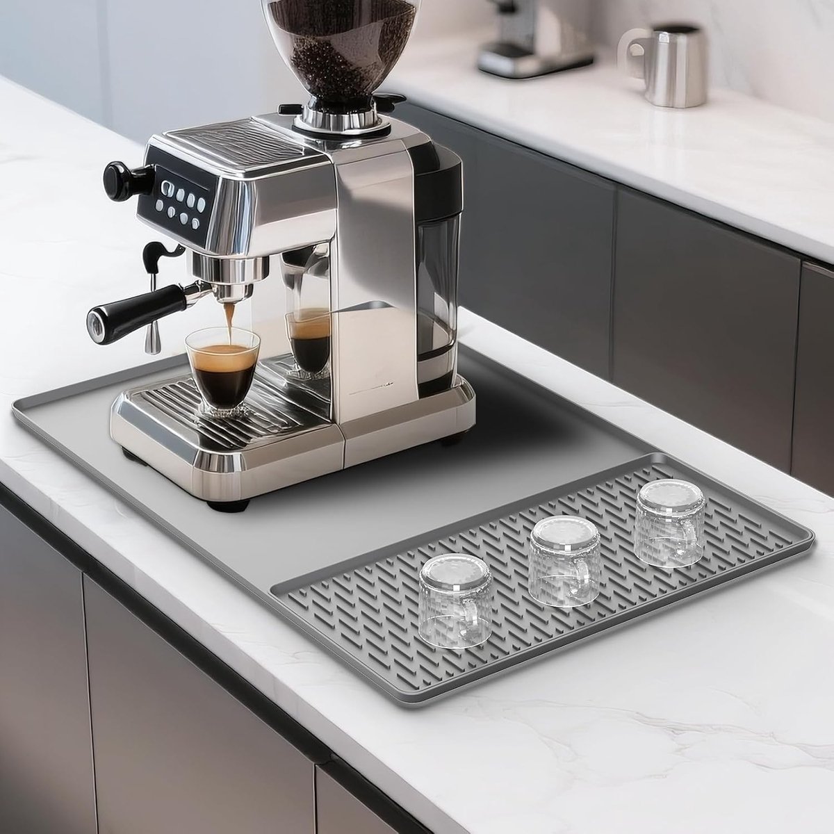 koffiemat met bolle rand, koffiebarmat gemakkelijk schoon te maken, koffiebaraccessoires die onder koffiezetapparaten passen (Grijs, 60x40cm)
