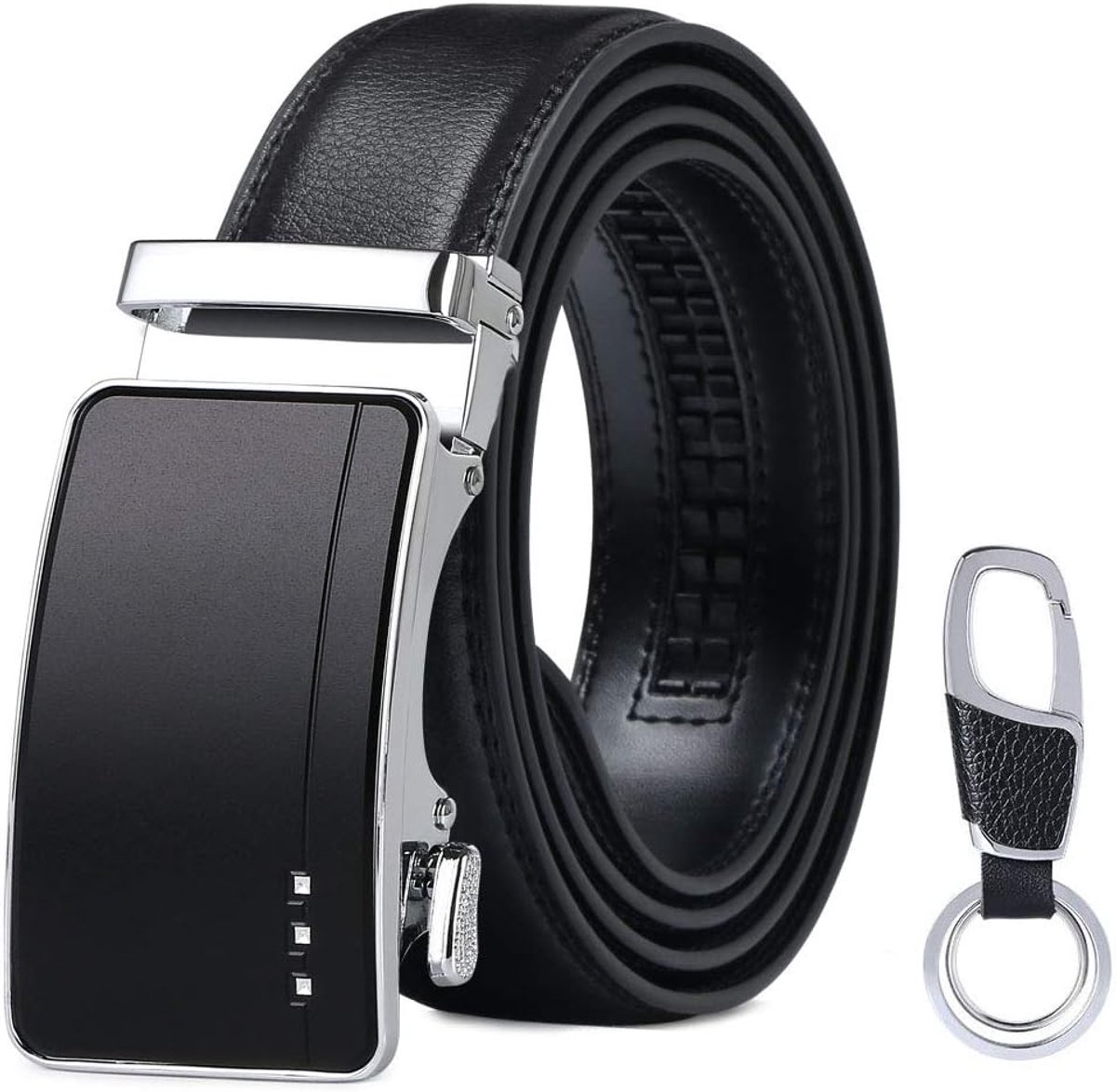 Leren Herenriem, Automatische Gesp Leren Ratel Riem 3,5 cm * 125 cm (Sleutelhanger & Geschenkdoos Omvatten)