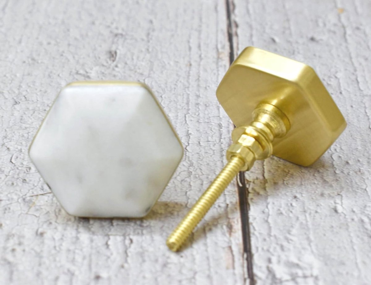 marmeren messing knop, moderne kastknop, decoratieve hardware, meubelbeslag, kasthandgrepen, dressoir trek (Hexa witgoud), Set-6