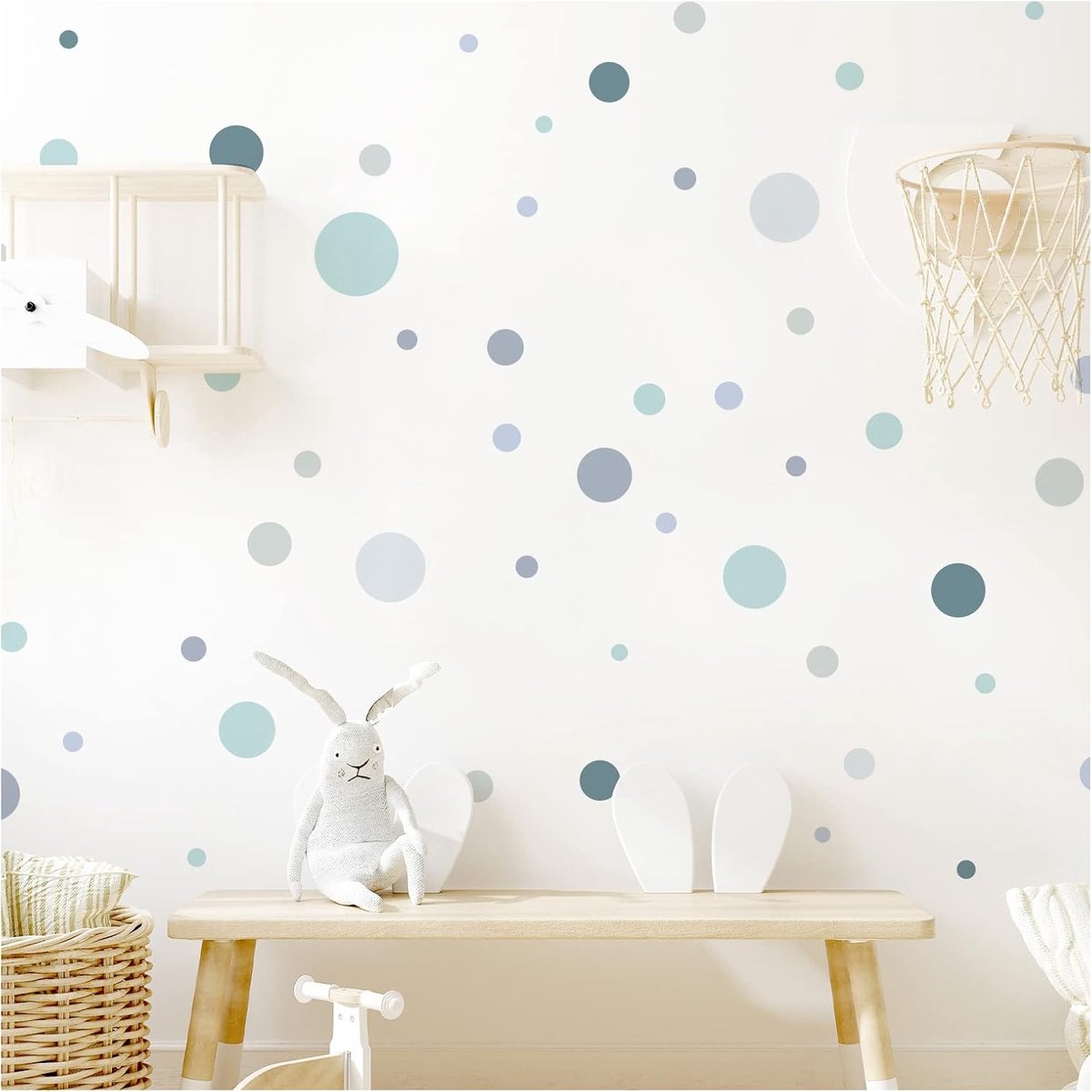 Muurstickers voor kinderkamer | Dots Polka Muursticker Babykamer Plakpunten mint grijs blauw Muursticker DL974