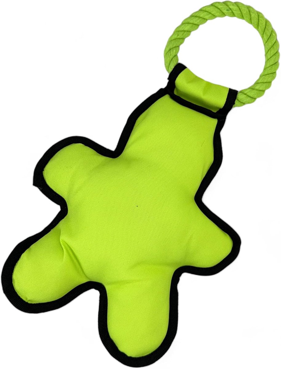 Piepende kleurrijke man, touwringgreep, zachte wattering, 40 cm, 100% polyester, meerkleurig (groen)