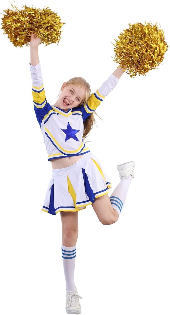 meisjes blauw Cheerleader uniform outfit + Poms + sokken kleding jurk