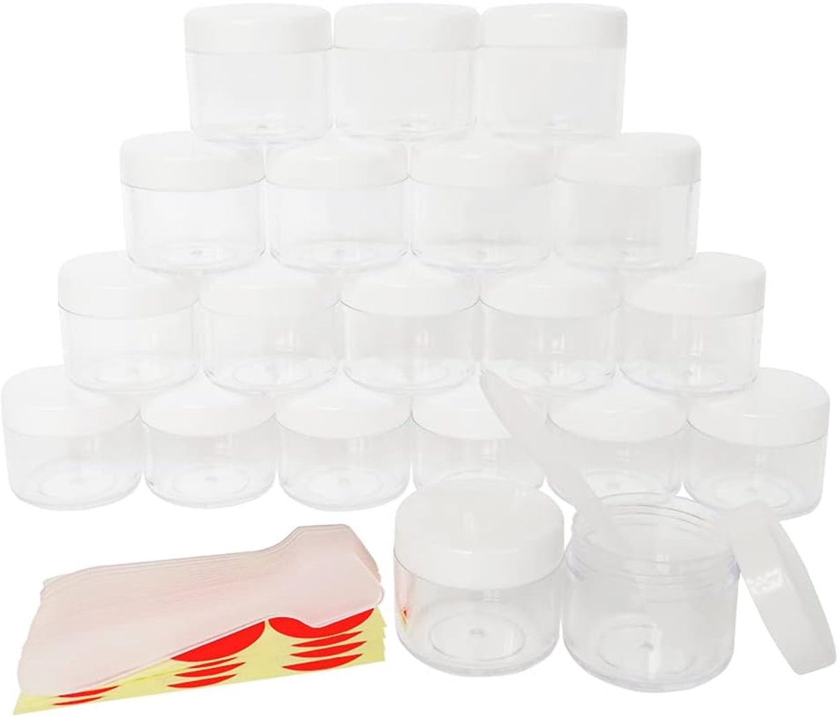 20 stuks 20 g make-up monsterpot, BPA-vrij, kleine lege cosmetische container blik met wit schroefdeksel, 20 ml reispotten voor schoonheid lipgloss zalven gezichtscrèmes essentie