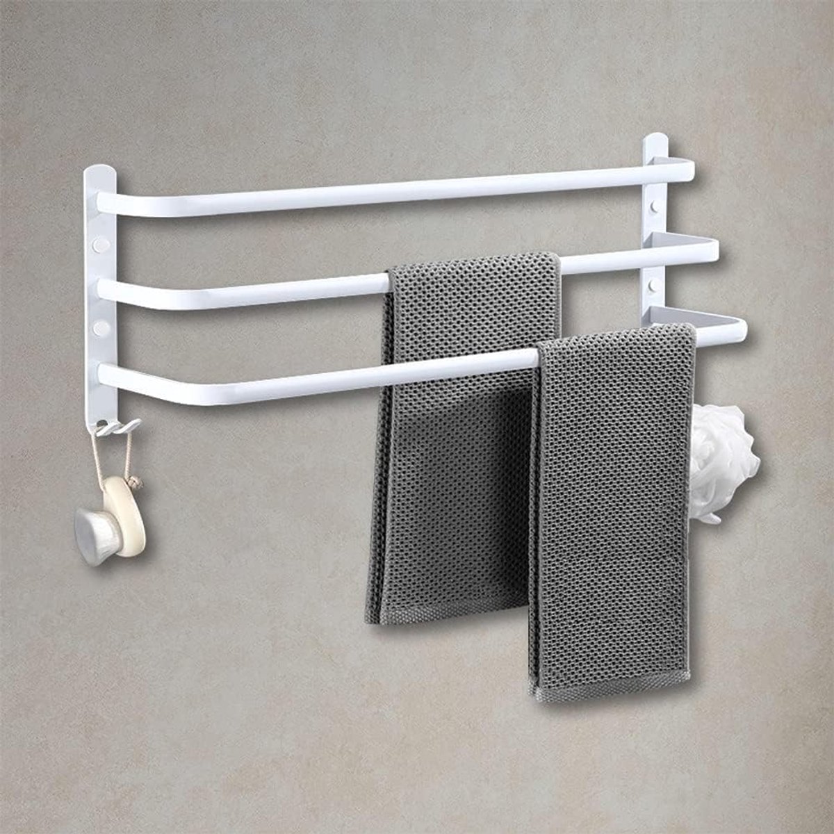Handdoekhouder voor badkamer, wandhanddoekhouder, handdoekstangen, zelfklevend, handdoekhouder van roestvrij staal, 40 cm, voor badkamer of keuken, 50 x 24 x 14,4 cm, wit