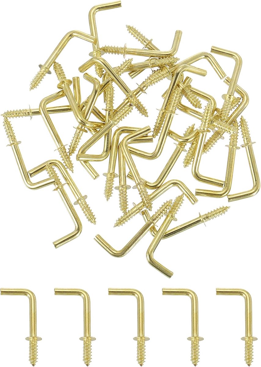 Haken, 5/8 inch rechthoekige kleine koolstofstalen schroefhaken 7 haakse haken om op te hangen, goud