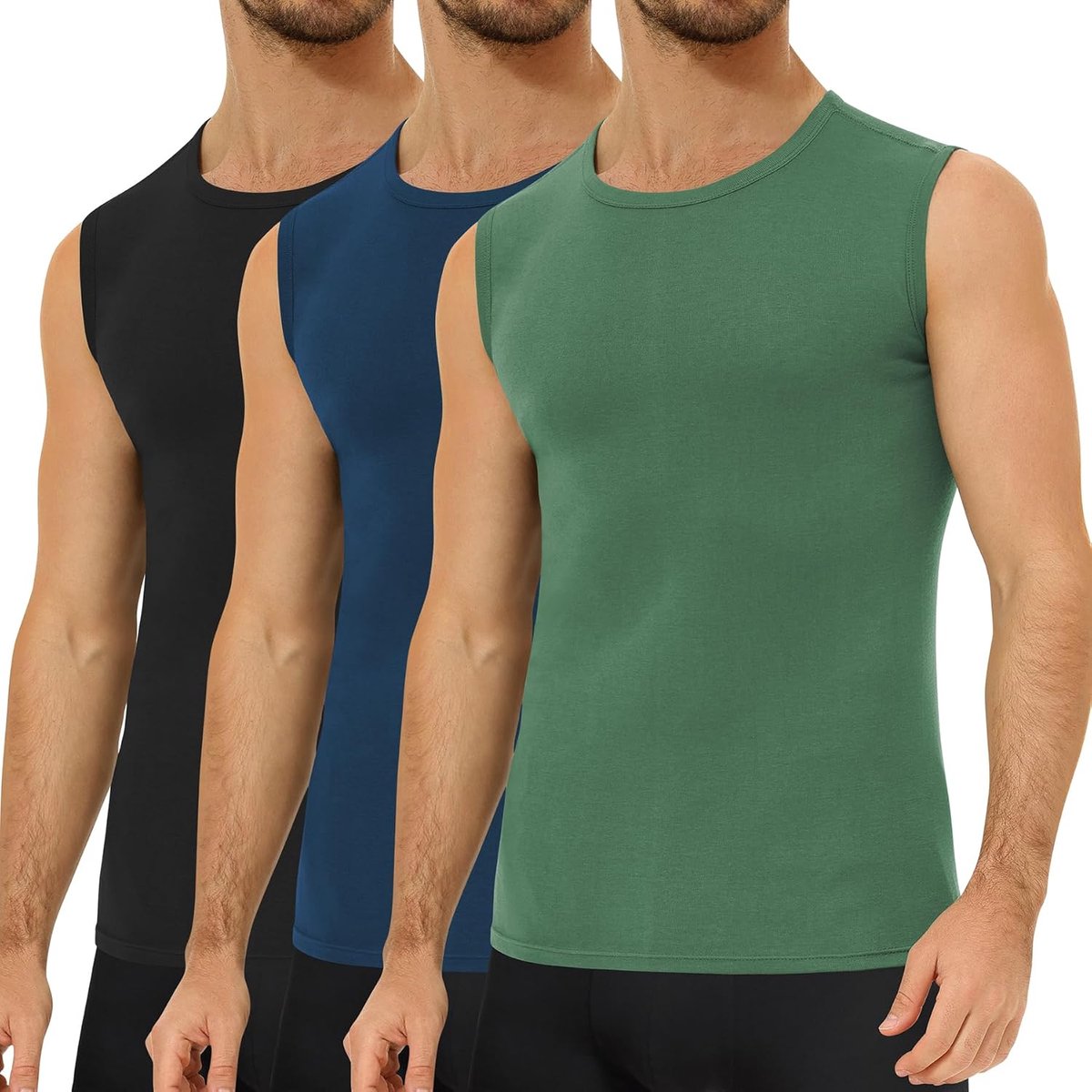 3 Pack Onderhemd Heren 100% Katoen Tanktop Heren Onderhemden | Ronde Hals,Ademend,Zonder mouwen,Zonder binnenlabels,Geschikt voor sport,fitness,dagelijks gebruik en thuis