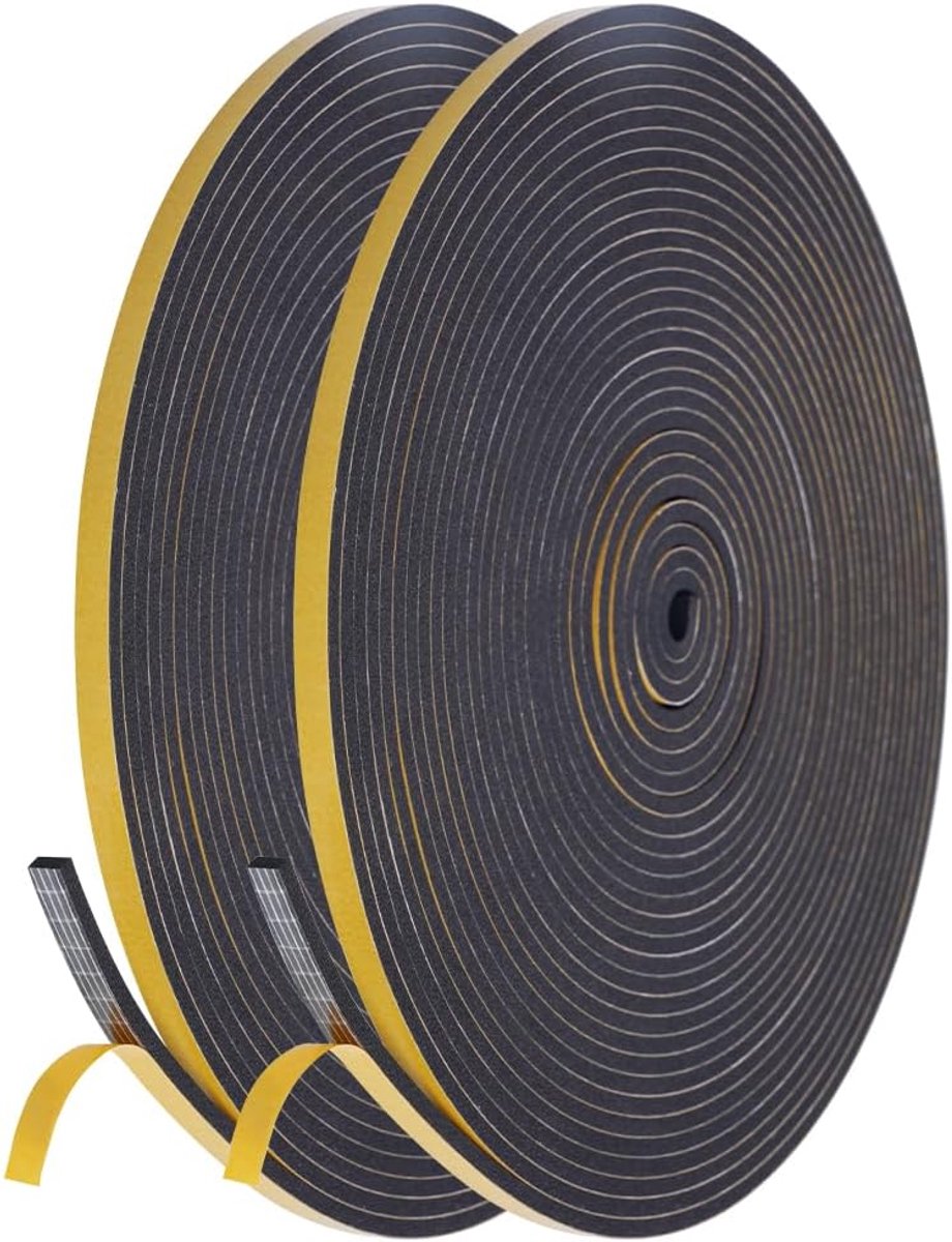Isolatieafdichting voor raamdeur, 20 m, zelfklevende schuimrubberen afdichting, 6 x 3 mm, afdichtingstape, multifunctionele rubberen afdichtingstape, geluidsisolatie, koudebestendig (zwart)