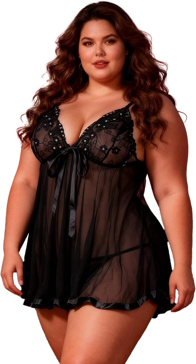 ohyeahlady Babydoll voor dames grote maat lingerie nachthemd chique nachtjapon