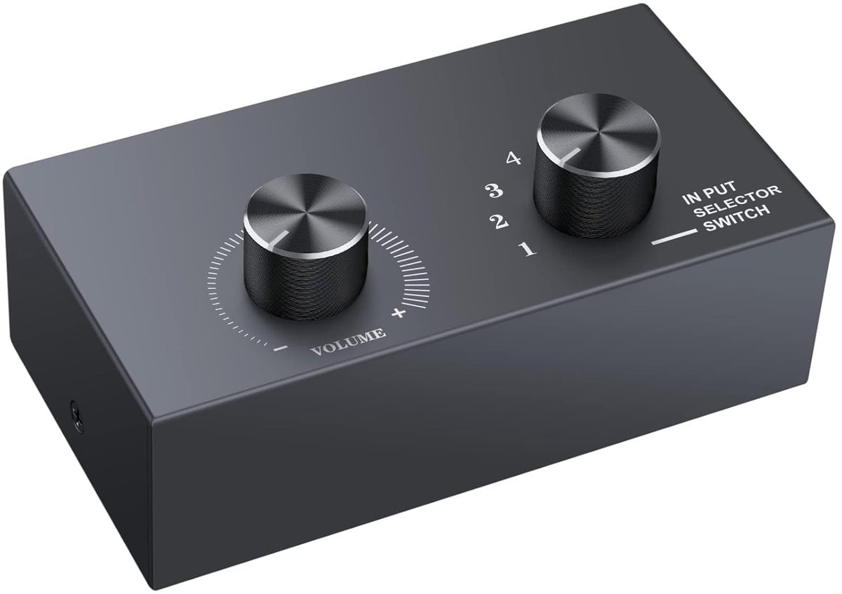 Bi-directionele RCA-audioschakelaar met volumeregeling en geen externe voeding 6 (1) in 1 (6) -out RCA-audioschakelaar voor versterker, dvd-stereoluidspreker, cd-speler