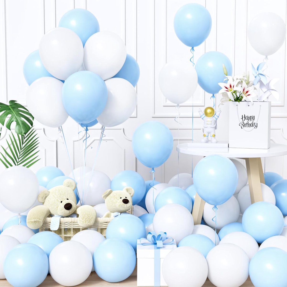 Ballonnen, blauw en wit, 60 stuks, 30 cm, blauw, wit, pastel, jongens, mannen, verjaardag, babyshower, bruiloft, Valentijnsdag, voor Oktoberfest, Beierse feestdecoratie