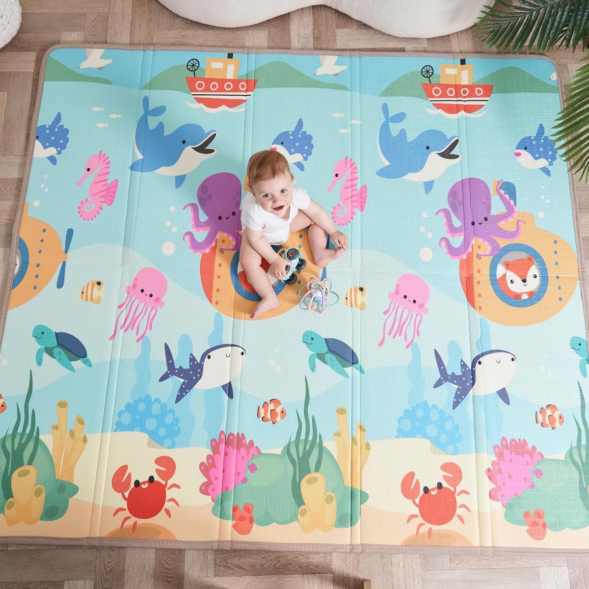opvouwbaar, dik, omkeerbaar, 150 x 180 x 1 cm, speelvloer voor kinderen en baby's, XXL vloermat van schuim, motoriekmat bevordert de sensorische ontwikkeling, cadeau voor geboorte van