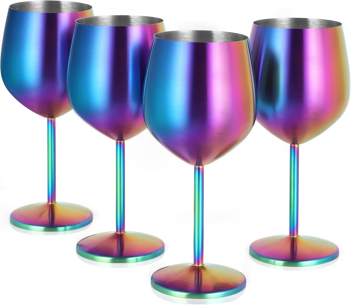 Wijnglazenset, 550 ml, wijnglazen van roestvrij staal, champagneglazen, grote buikige, cocktailglazen met steel, wijnglazenset voor cocktails, rode wijn, kleurrijk (4-delige verpakking)