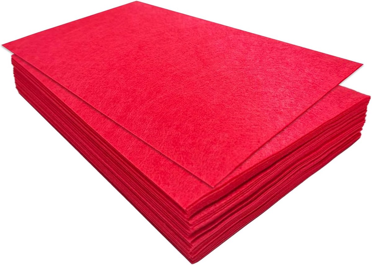 Vilten om te knutselen, 1 mm dikke stijve viltbladeren, 32 stuks viltstof, 17,78 x 28,7 cm, knutselvilt voor naaien, handwerk en festivals, feestdecoraties, rood