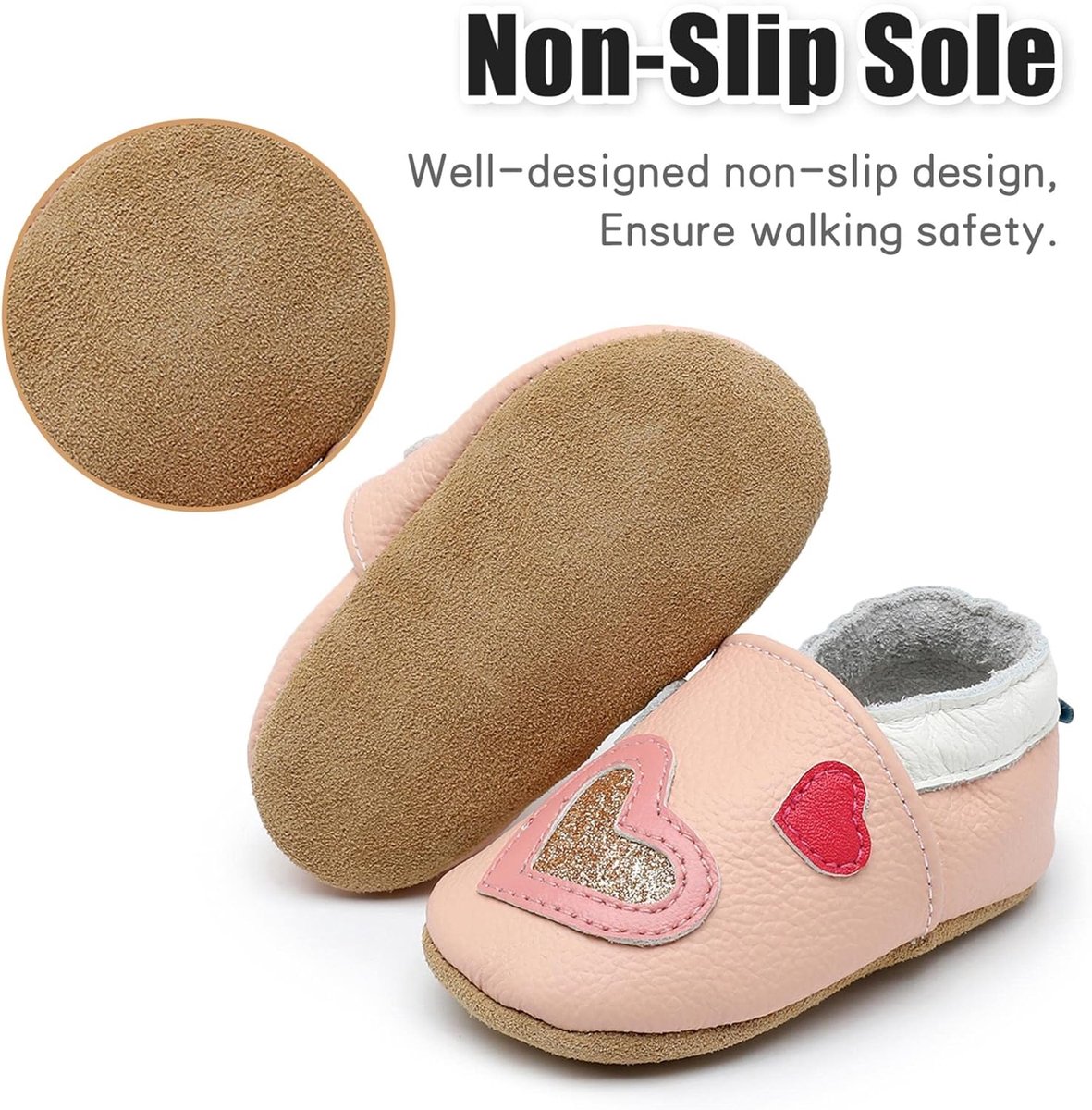 Kruipschoenen voor baby's, zacht leer, loopschoenen met antislip suède zolen, leren schoenen, pantoffels voor peuters, jongens en meisjes, 0-24 maanden