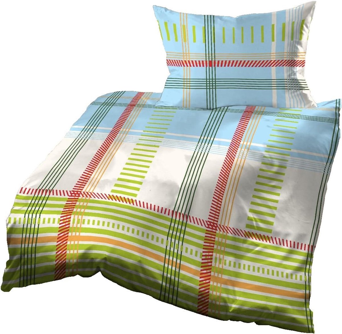 2 TLG. Katoen renforcé beddengoed, gestreept geruit, 140x200 cm + 70x90 cm