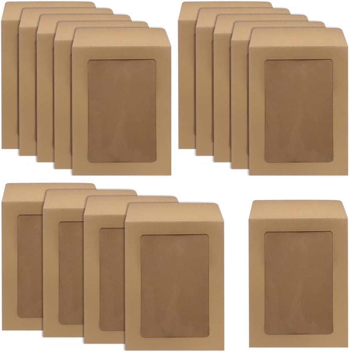 15 Stuks 15 * 11cm Enveloppen met venster,Zakelijke envelop, Kraft envelop,Voor huwelijk verjaardag doop kerstmis uitnodigingen brief wenskaarten(Bruine kleur)